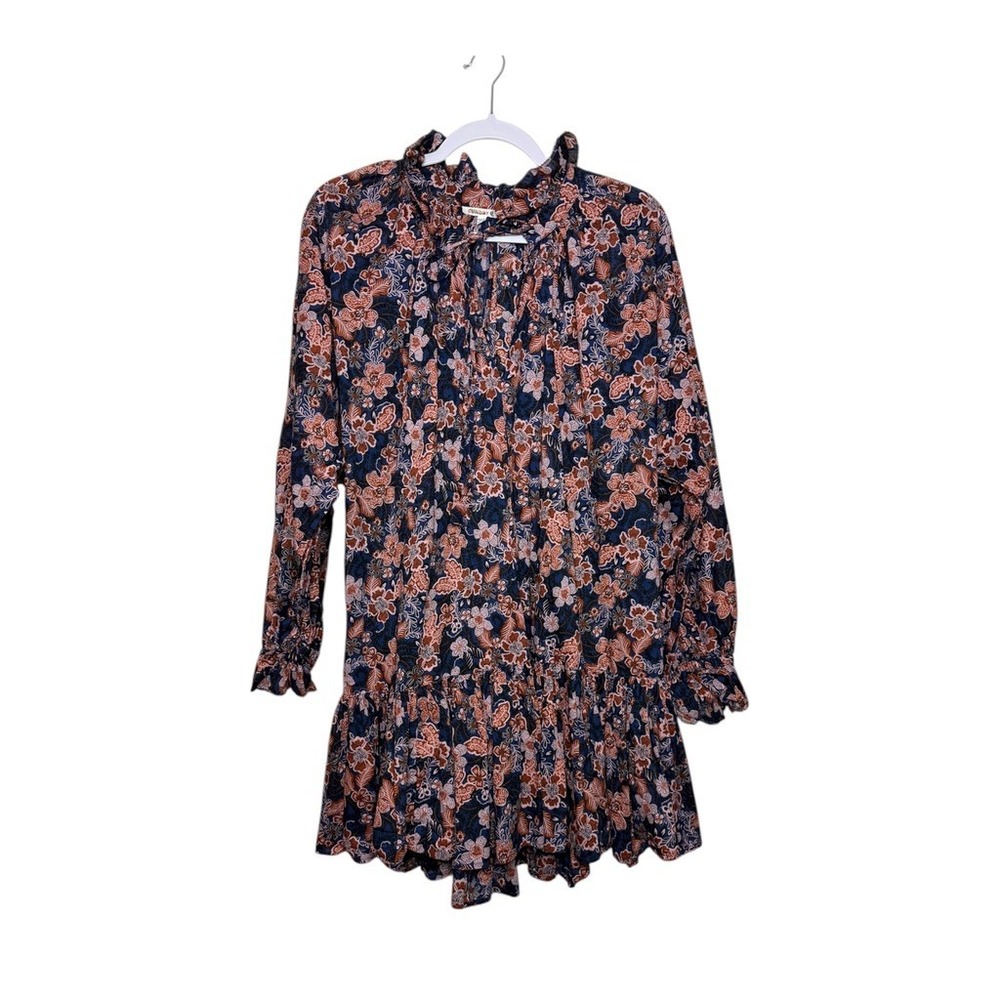 Antropologie SUNDRY Floral Print Ruffle Mock Neck Long Sleeve Mini Dress SZ 2/M